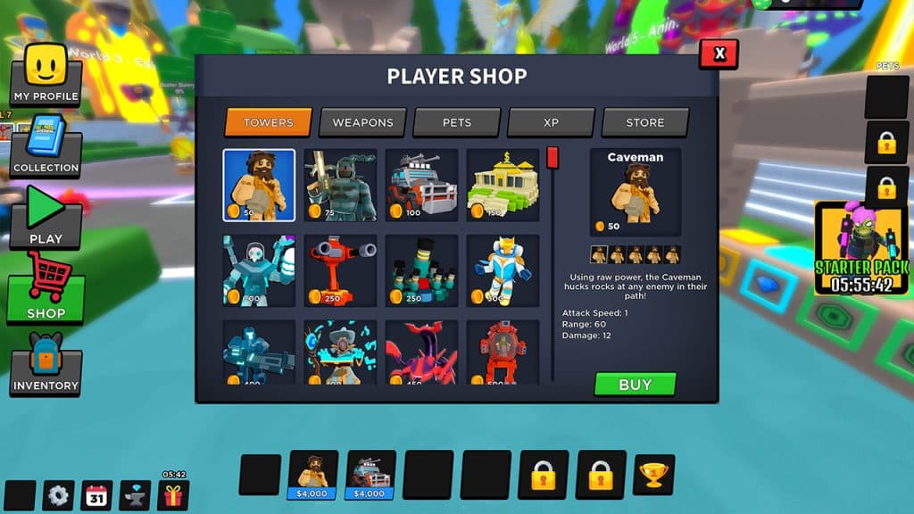 Player shop in World Defenders