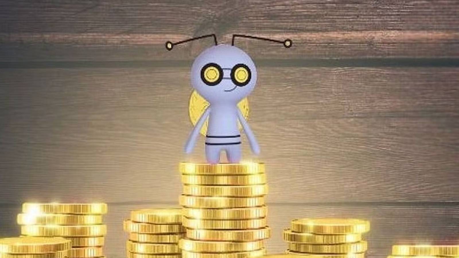 Pokemon Go key art shows Gimmighoul on top of a pile of coins