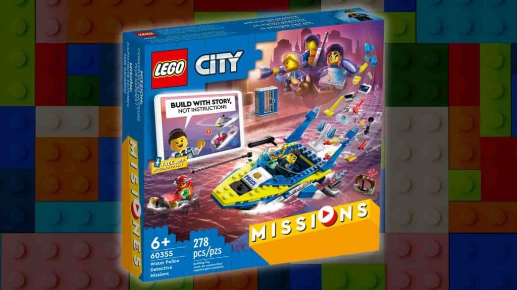The LEGO City Water Police Detective Missions on a LEGO background