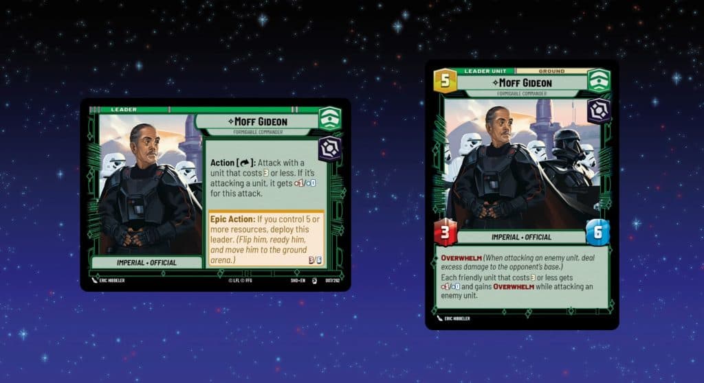 Moff Gideon Leader Card in Star Wars Unlimited