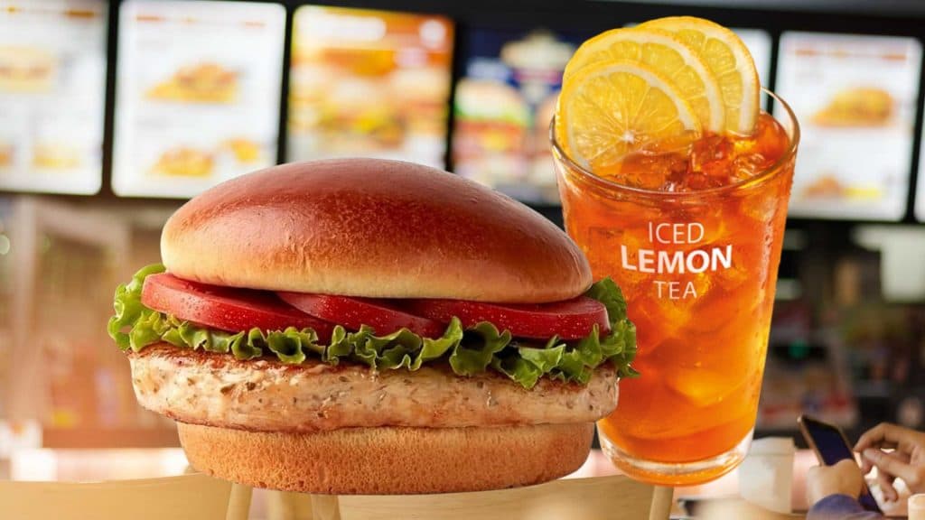 a mcdonalds iced tea and a grilled chicken sandwich