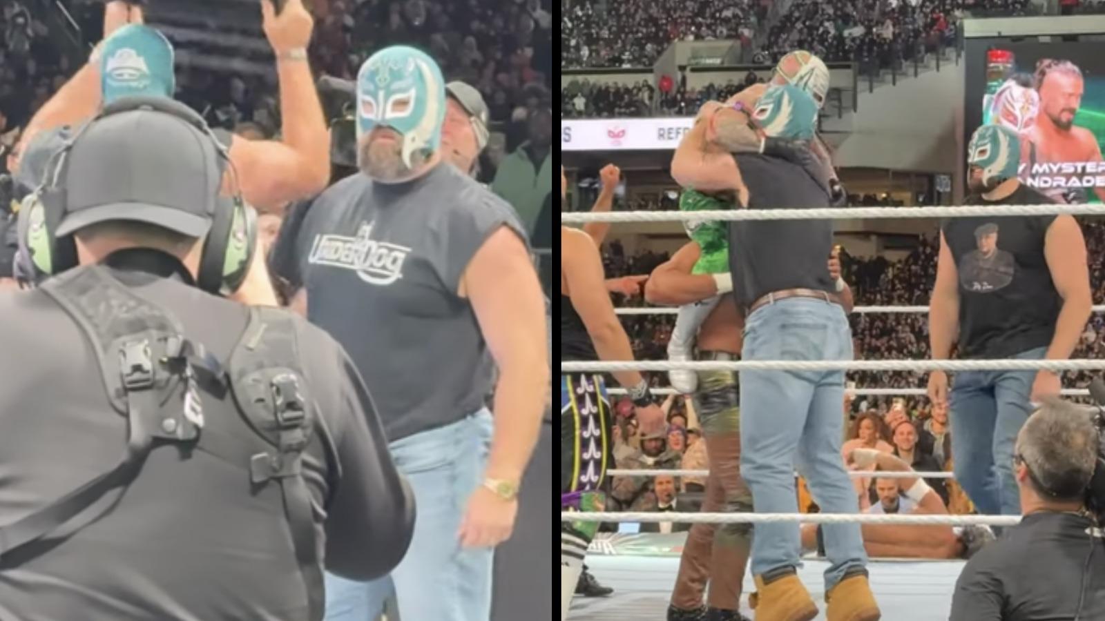 Jason Kelce storms the ring at Wrestlemania 40 to assist WWE legend Rey Mysterio