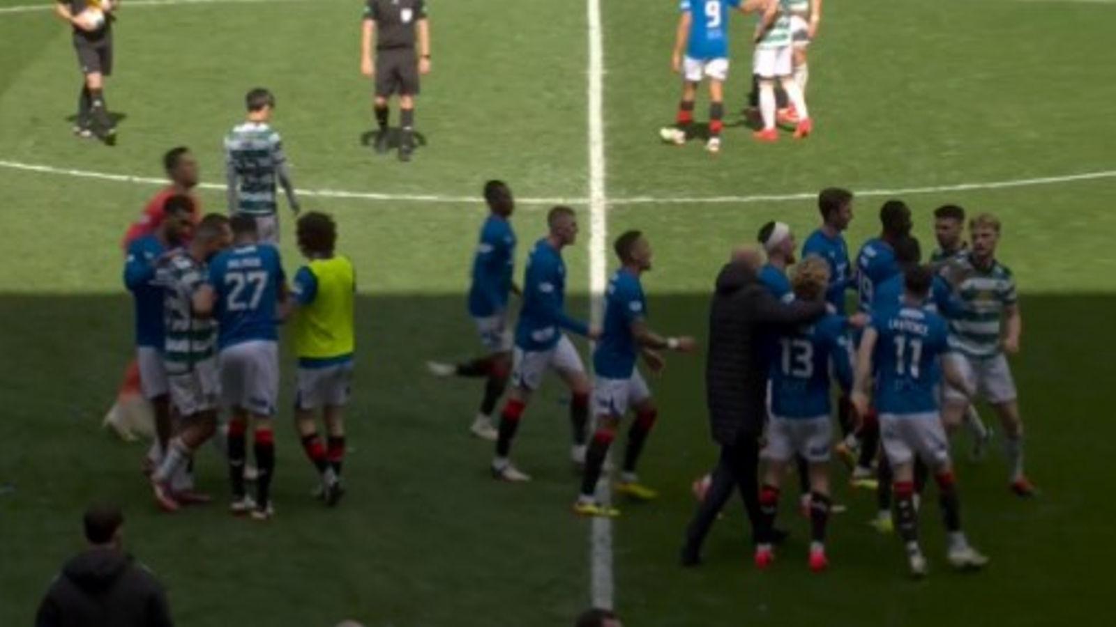 Rangers and Celtic players had to be separated at full-time of Sunday's Old Firm derby