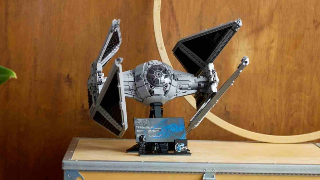 The LEGO Star Wars TIE Interceptor on display