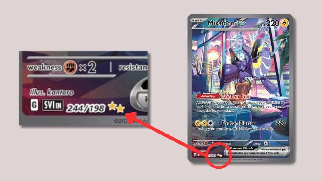 SIR marking on Miraidon Pokemon card.