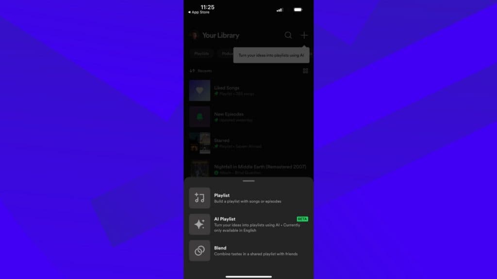 Spotify AI create button on the app