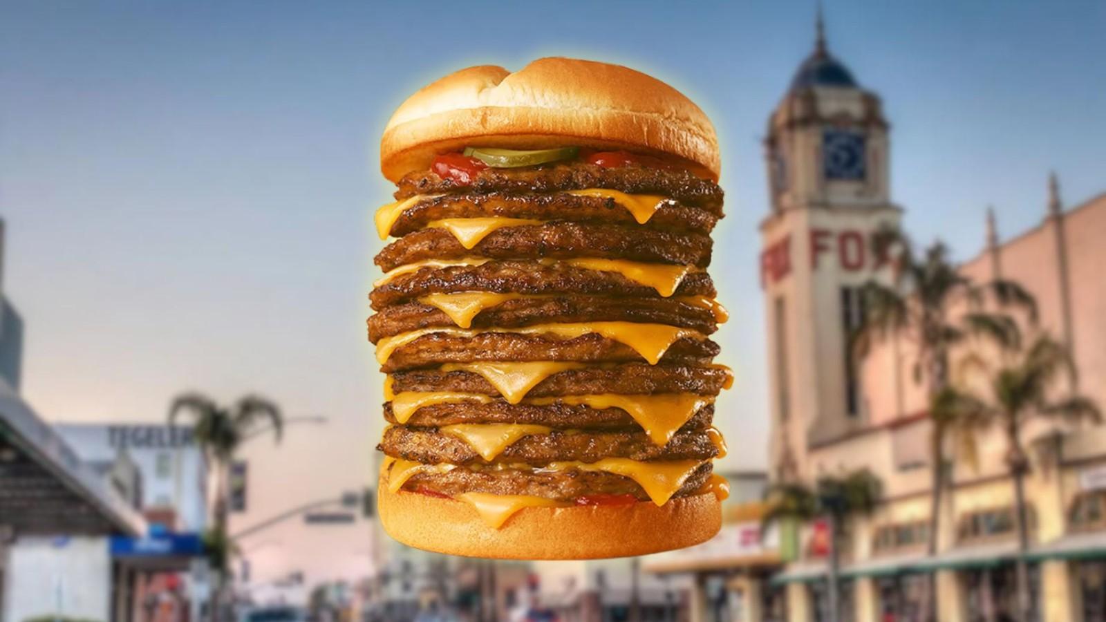 A fast food burger and the Bakersfield town