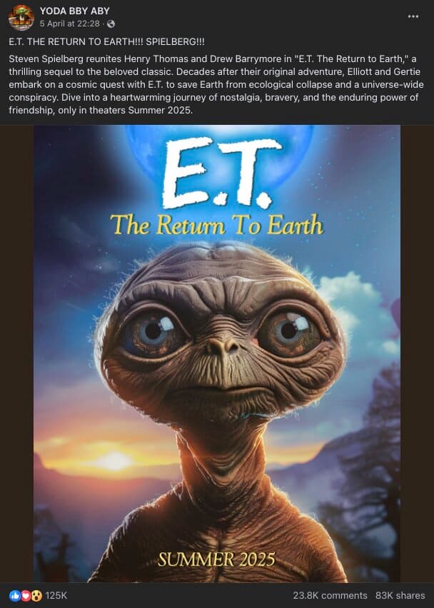 The fake poster for the made-up E.T. sequel