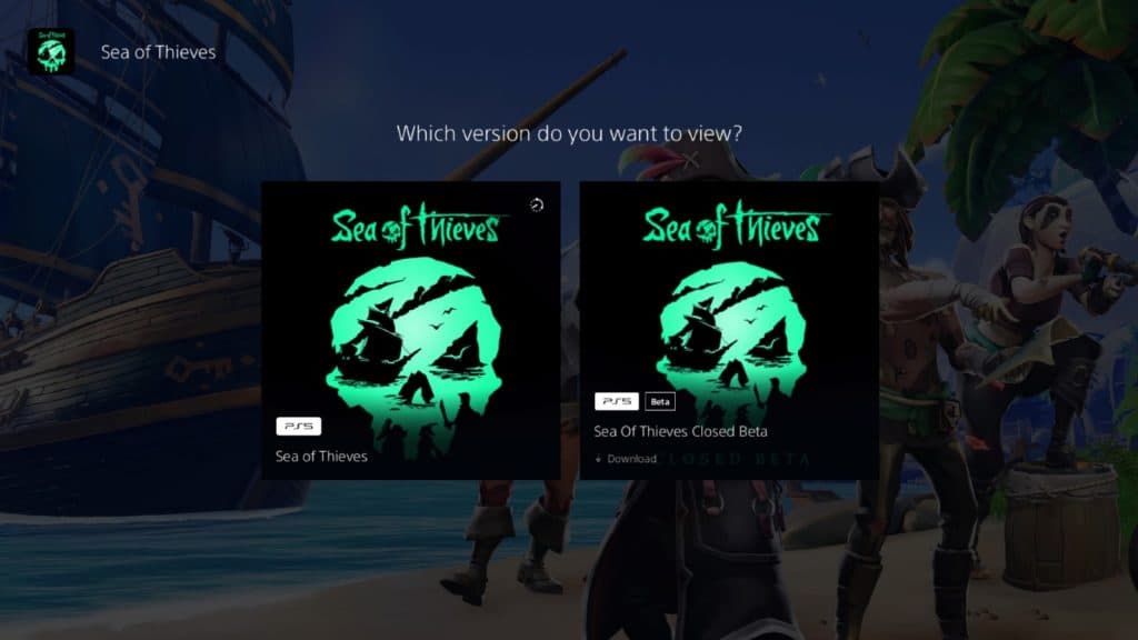 An image of the Sea of Thieves closed beta download menu on PS5.