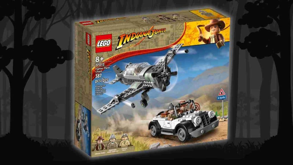 The LEGO Indiana Jones Fighter Plane Chase on a forest background