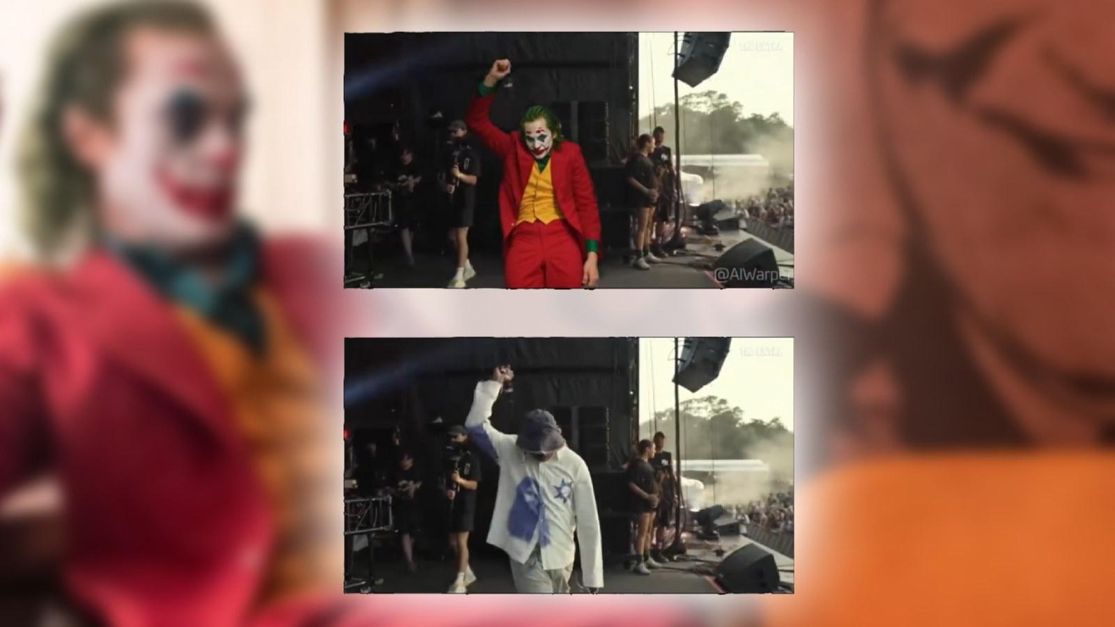 The Joker image blurred with Lil Yachty alongside a deepfaked version centered aboce