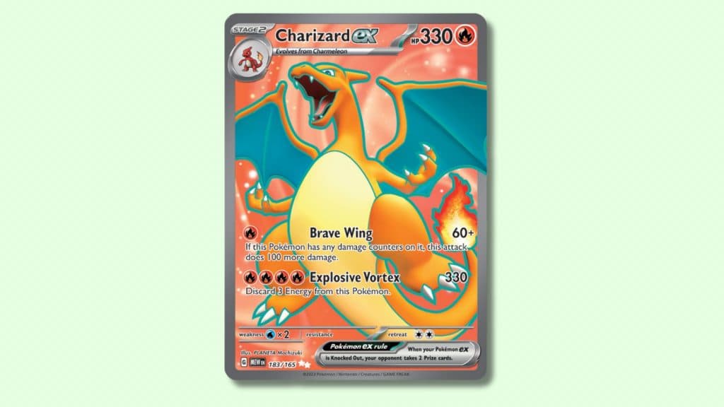 Charizard ex (183/165) Pokemon card.