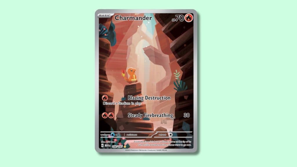 Charmander (168/165) Pokemon card.