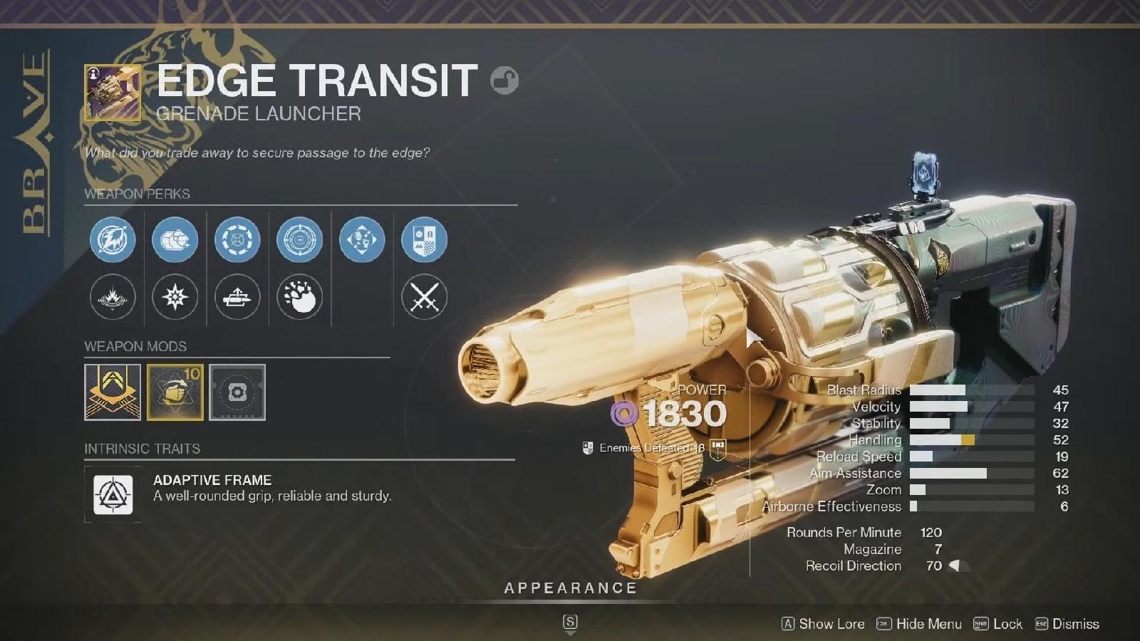 Destiny 2's Edge Transit heavy grenade launcher from Into the Light