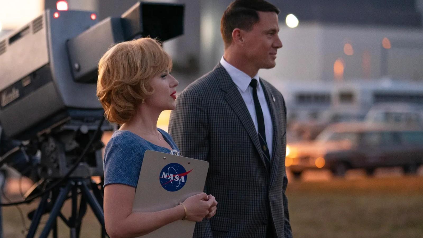 Scarlett Johansson and Channing Tatum overseeing the space race in Fly Me to the Moon.
