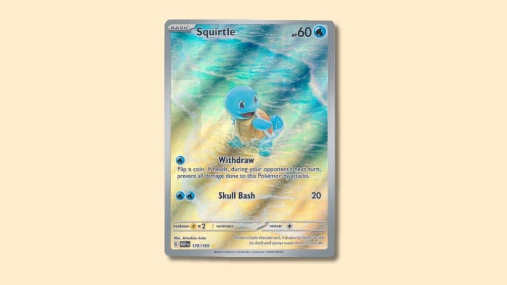 Squirtle (170/165) Pokemon card.
