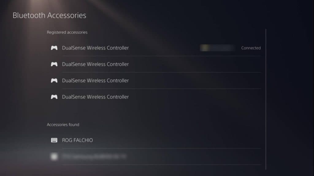 Screenshot of the PS5 Bluetooth settings.