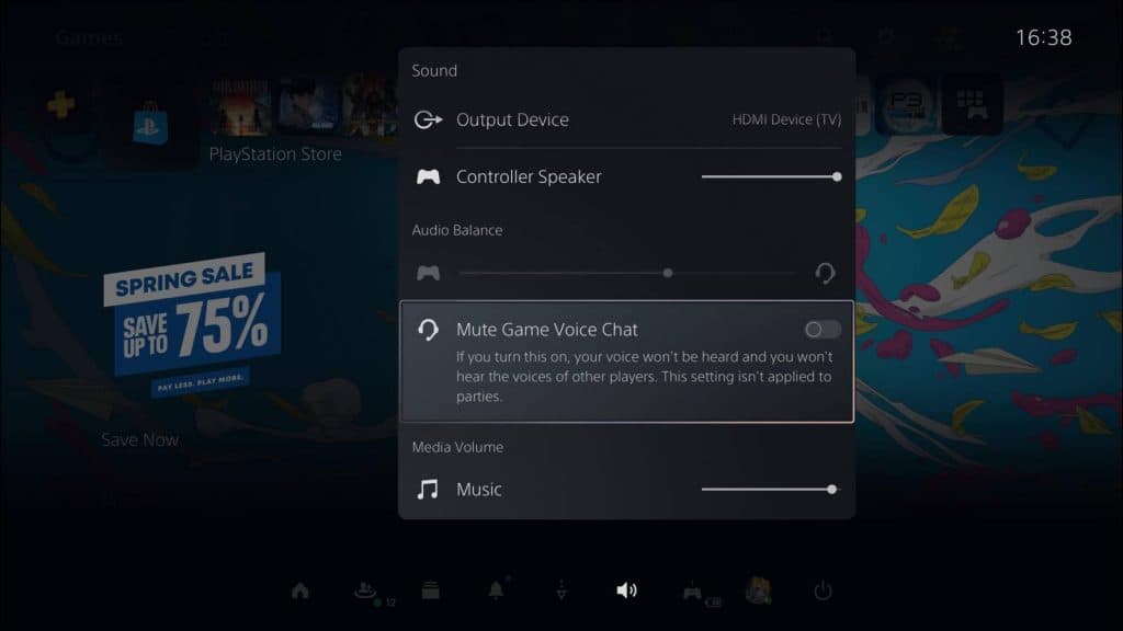 Screenshot of the voice chat settings on the PS5.