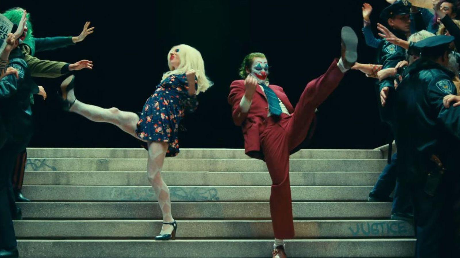 A still of Lady Gaga and Joaquin Phoenix in the Joker 2 trailer