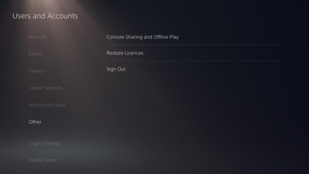 A screenshot of the PS5 settings.