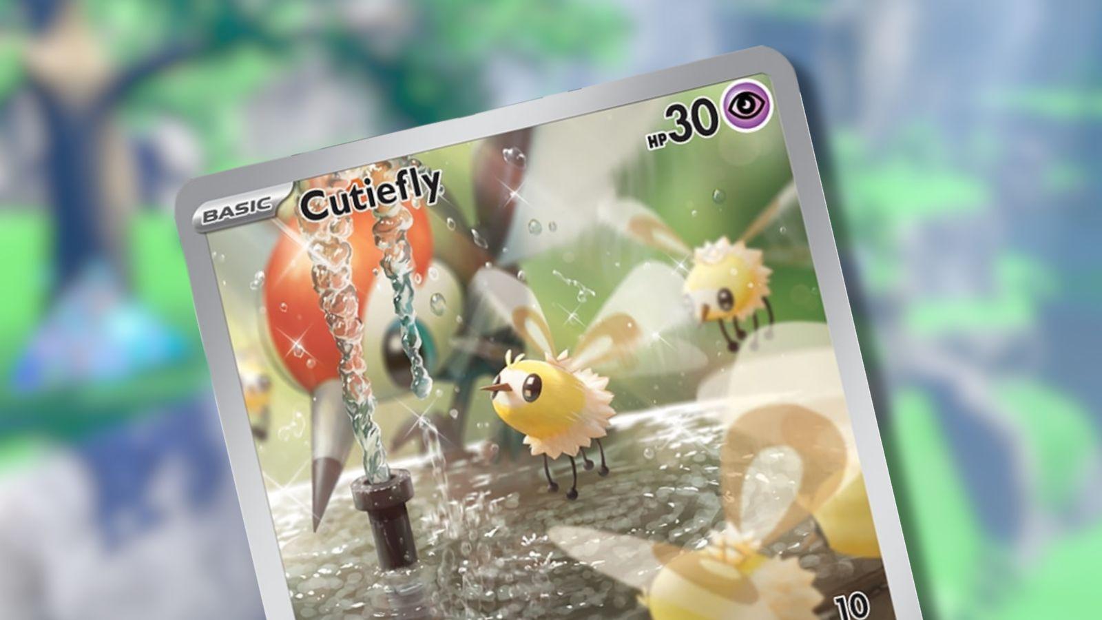Cutiefly IR Pokemon card with forest background.