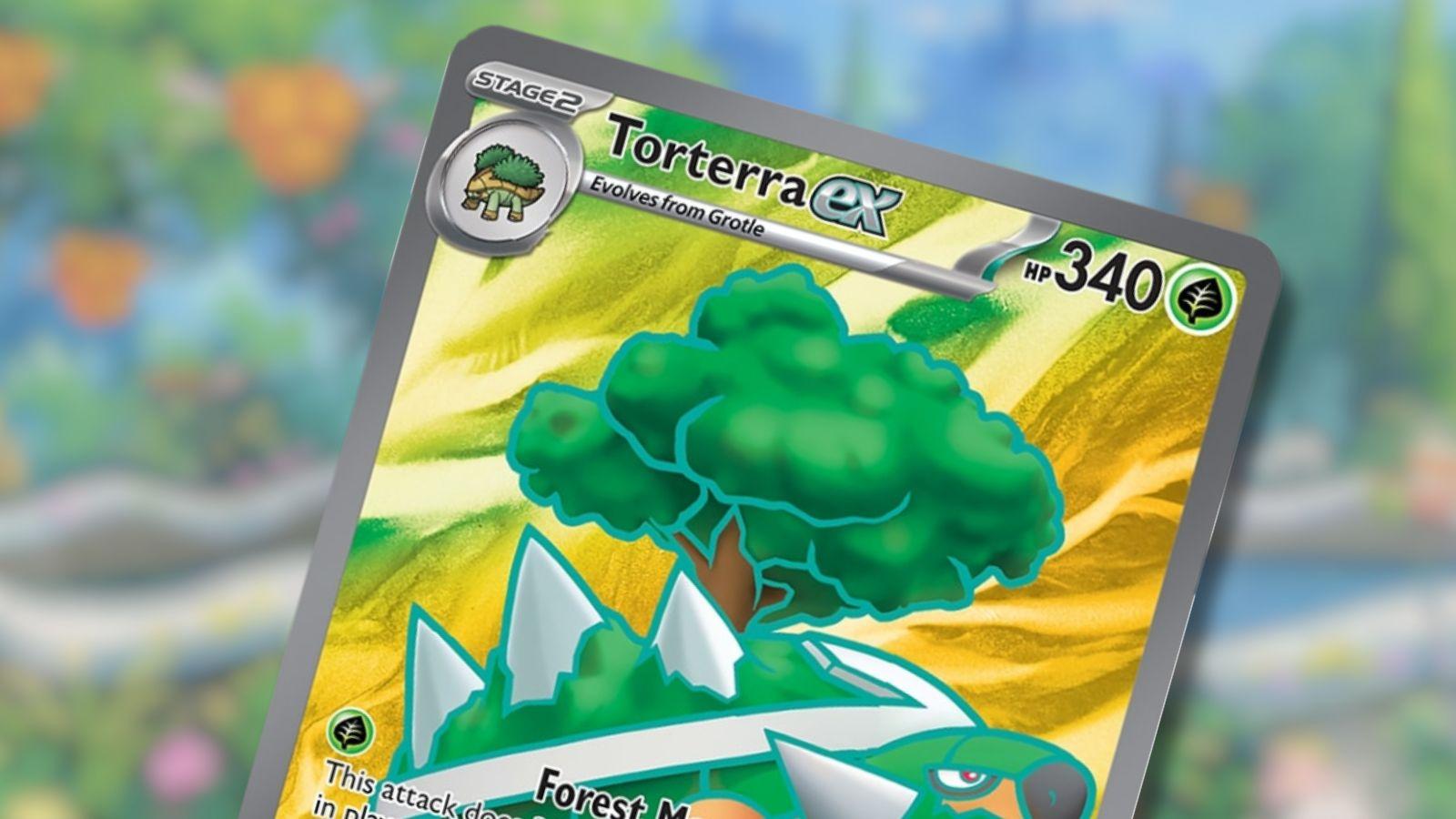 Torterra Ex Pokemon card with garden background.