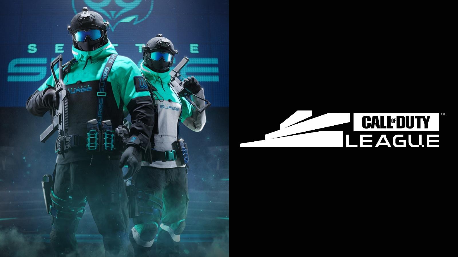 Side by side image of Call of Duty League team operator camos with CDL logo