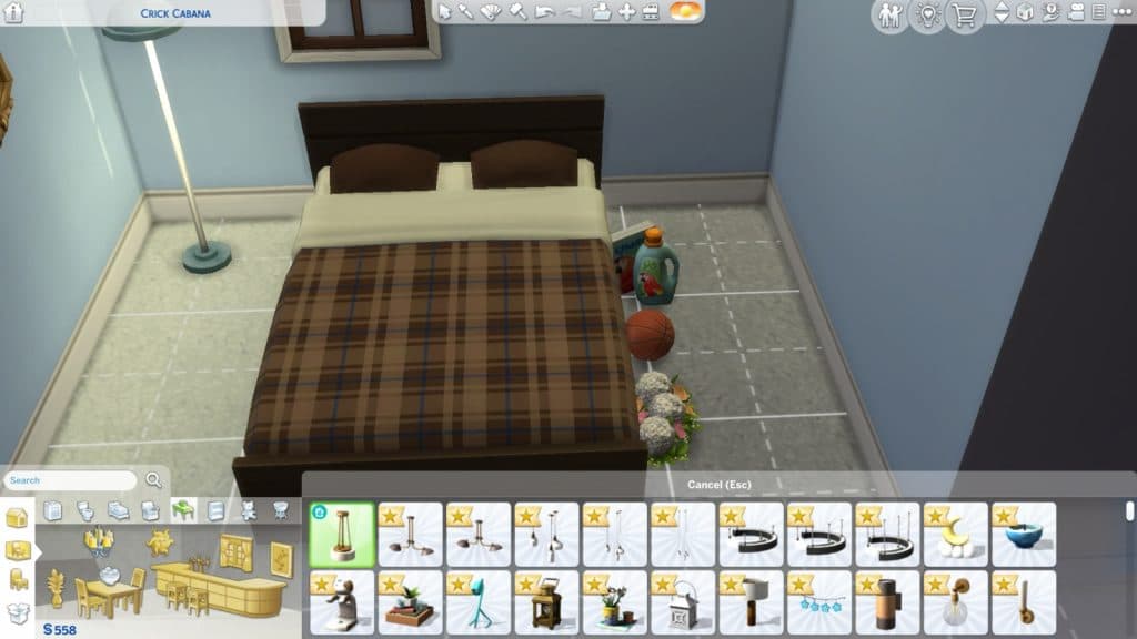 A screenshot featuring a bed and other objects in The Sims 4.