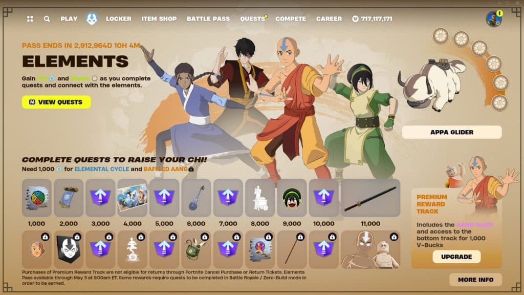 Fortnite Avatar Elements Pass screen