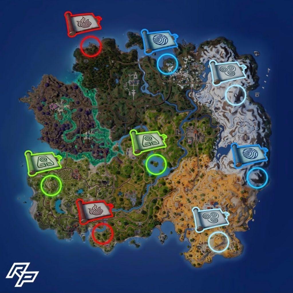 Elemental Shrine Locations on Fortnite map