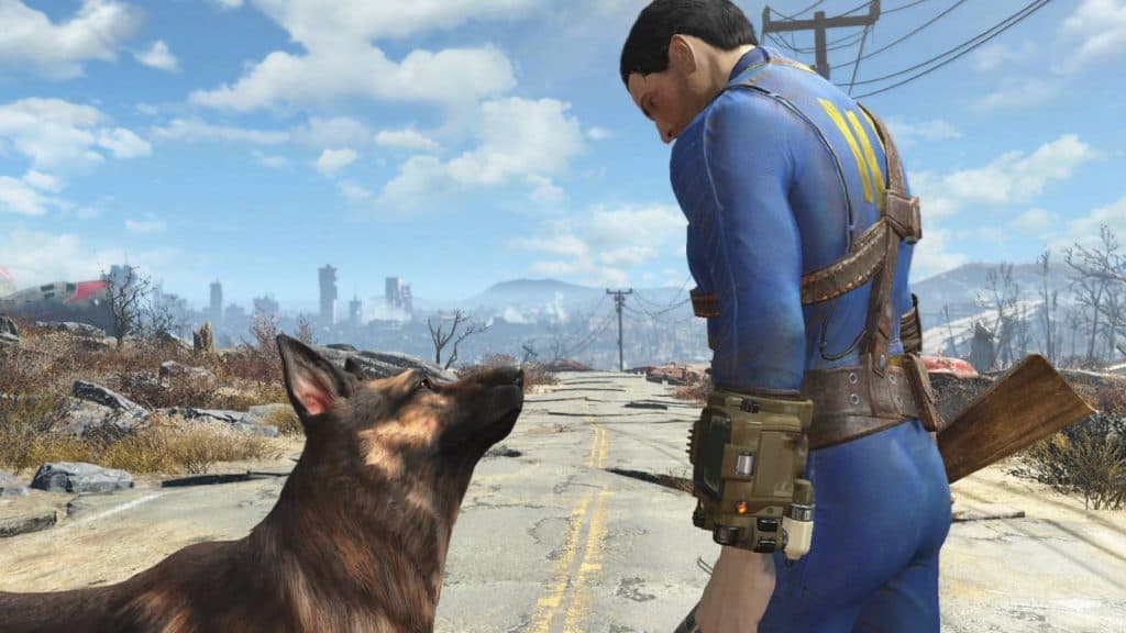 Изображение прогтега и Dogmeat из Fallout 4.