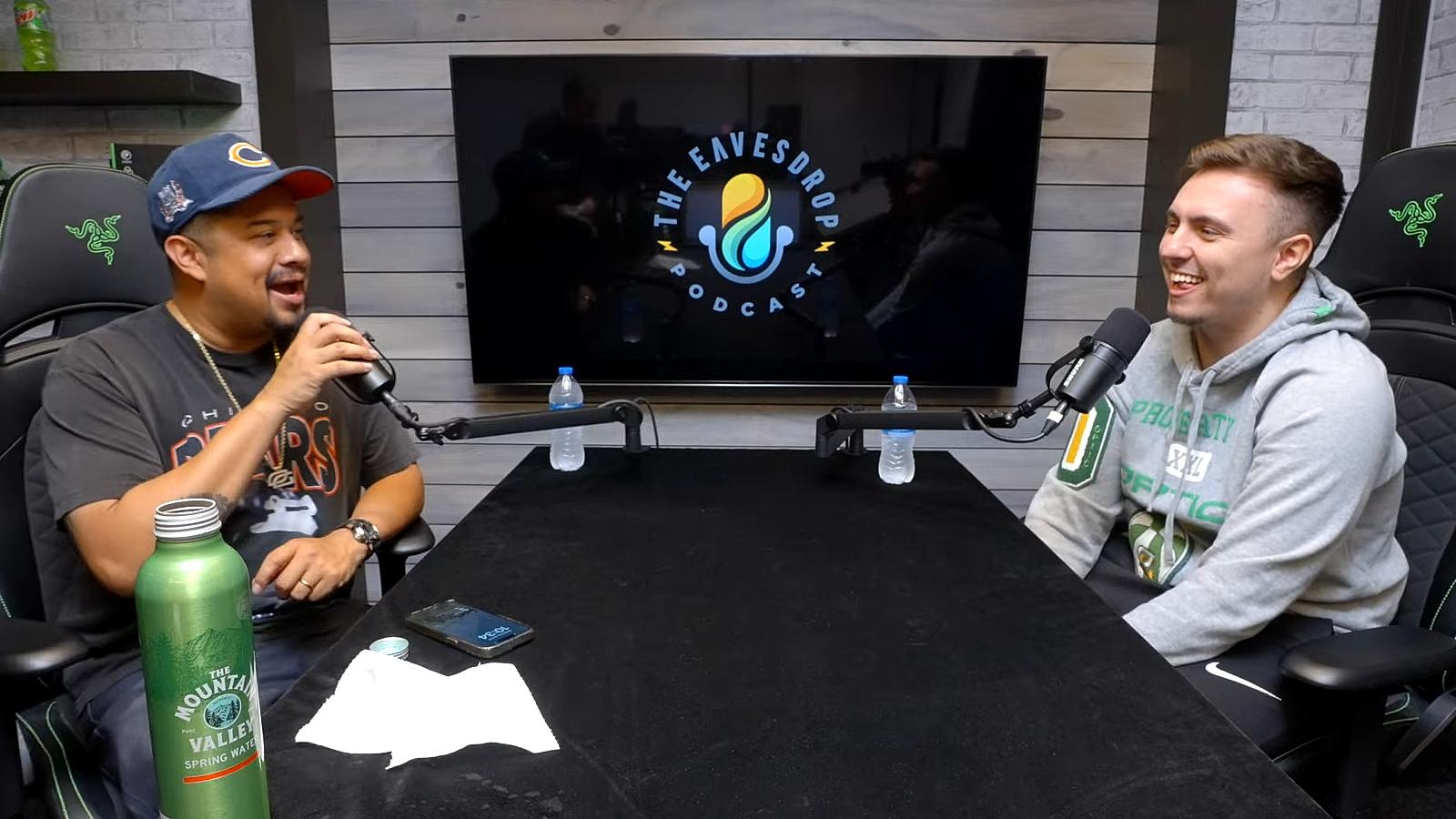 hecz and pred sitting on the set of the Eavesdrop podcast