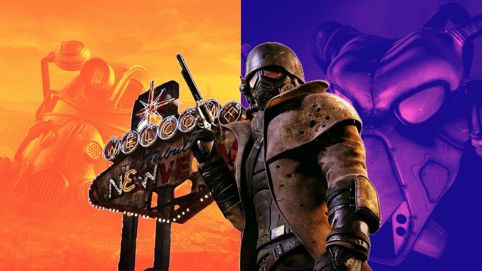 The New Vegas cover image on a background of images from Fallout 2 & 3