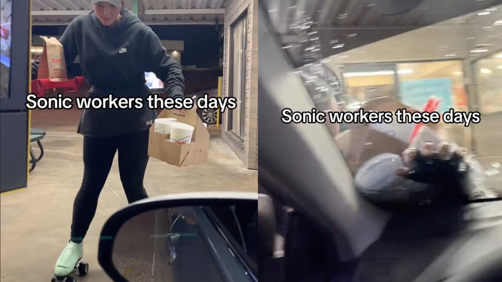 Sonic worker spills order over car