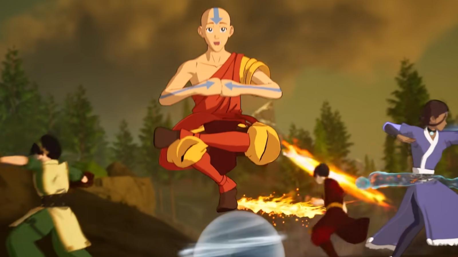 A screenshot featuring Aang airbending in Fortnite.