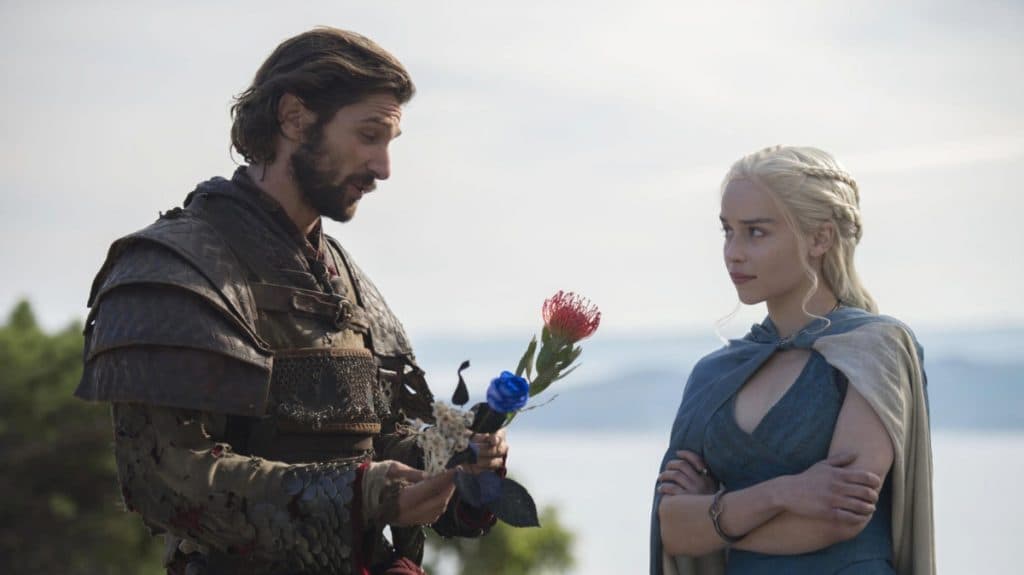 Michiel Huisman as Daario Naharis and Emilia Clarke as Daenerys Targaryen in Game of Thrones