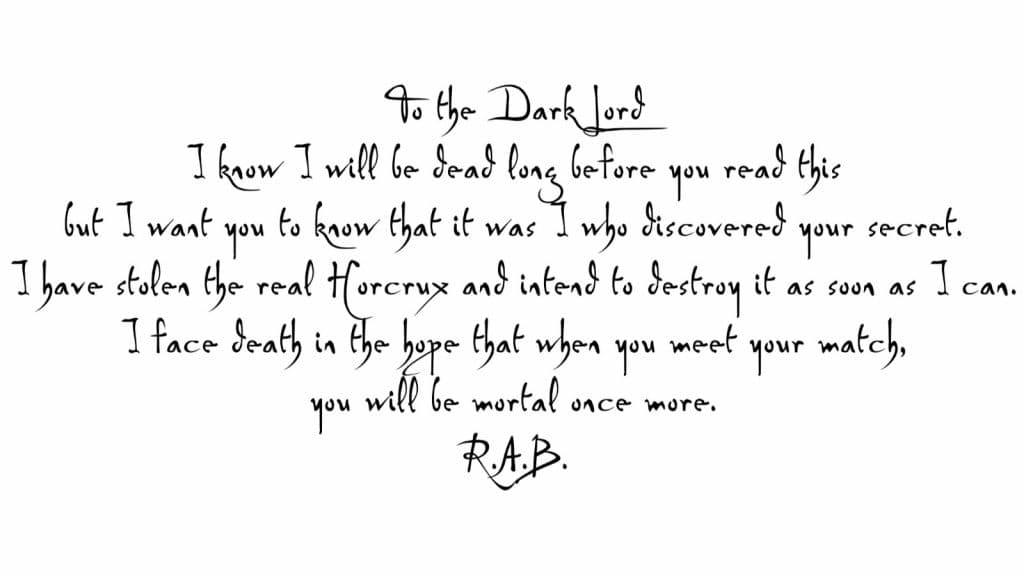 A letter from Regulus Black to Voldemort in the Harry Potter movies