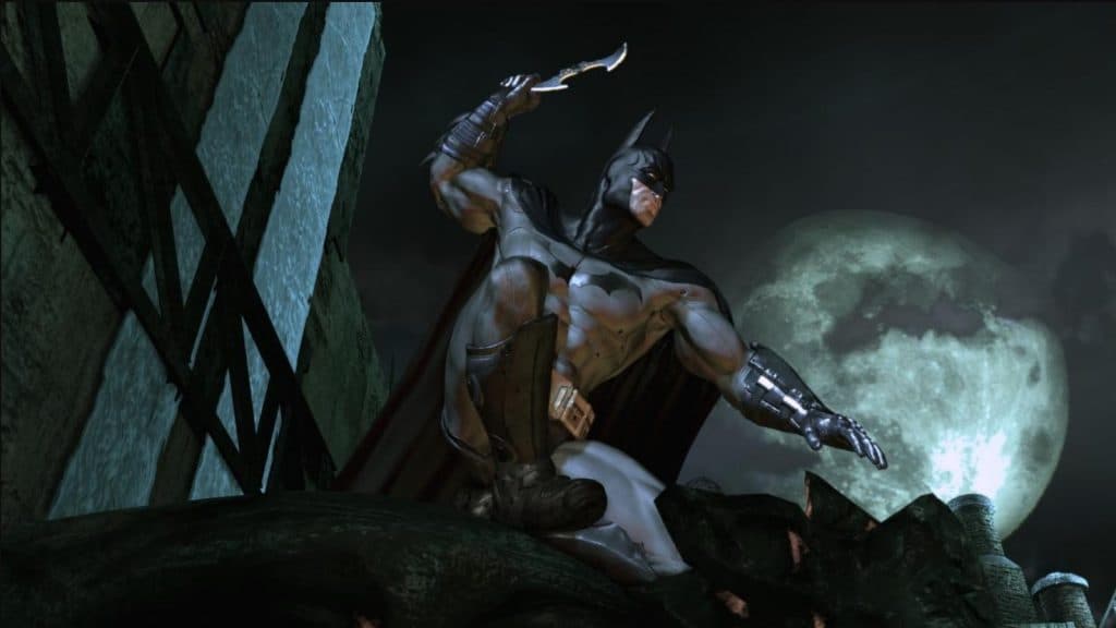 Batman throws a Batarang in Arkham Asylum