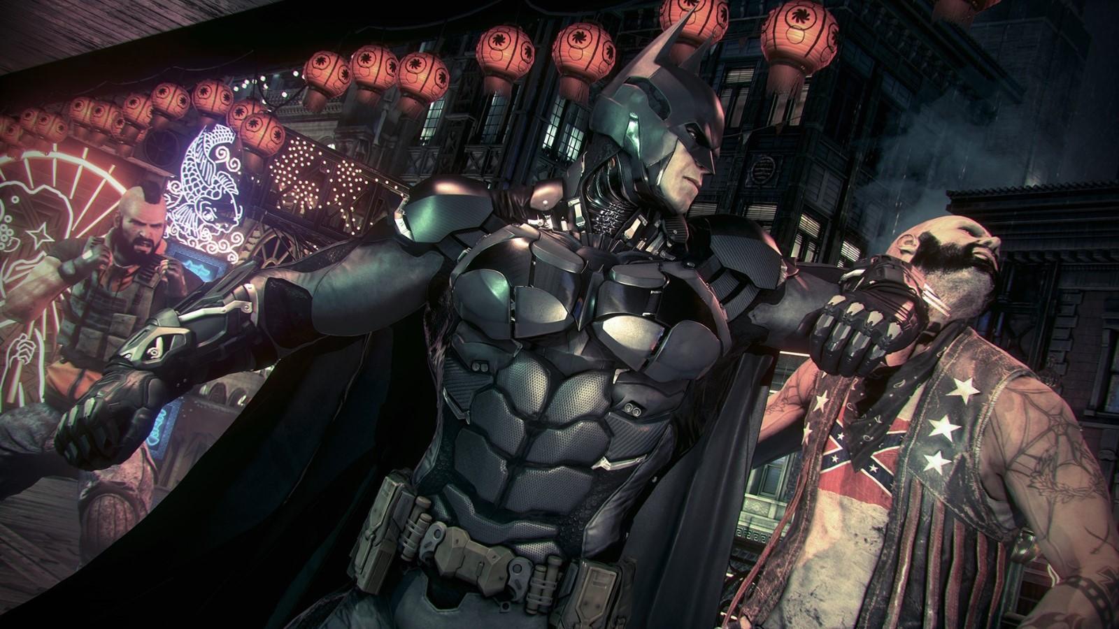 Batman elbows an enemy in Arkham Knight