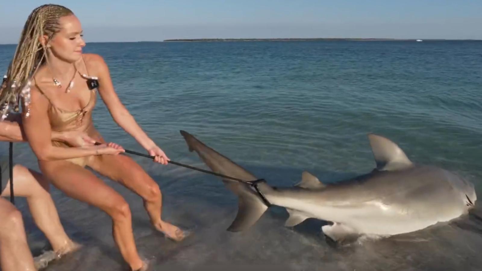 Natalie Reynolds catching a shark.
