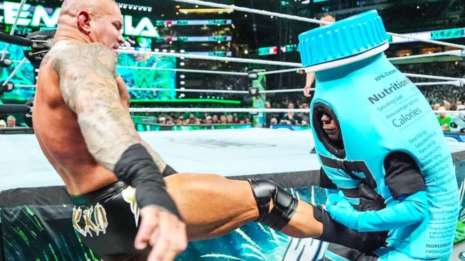 Randy Orton kicking IShowSpeed during WrestleMania 40
