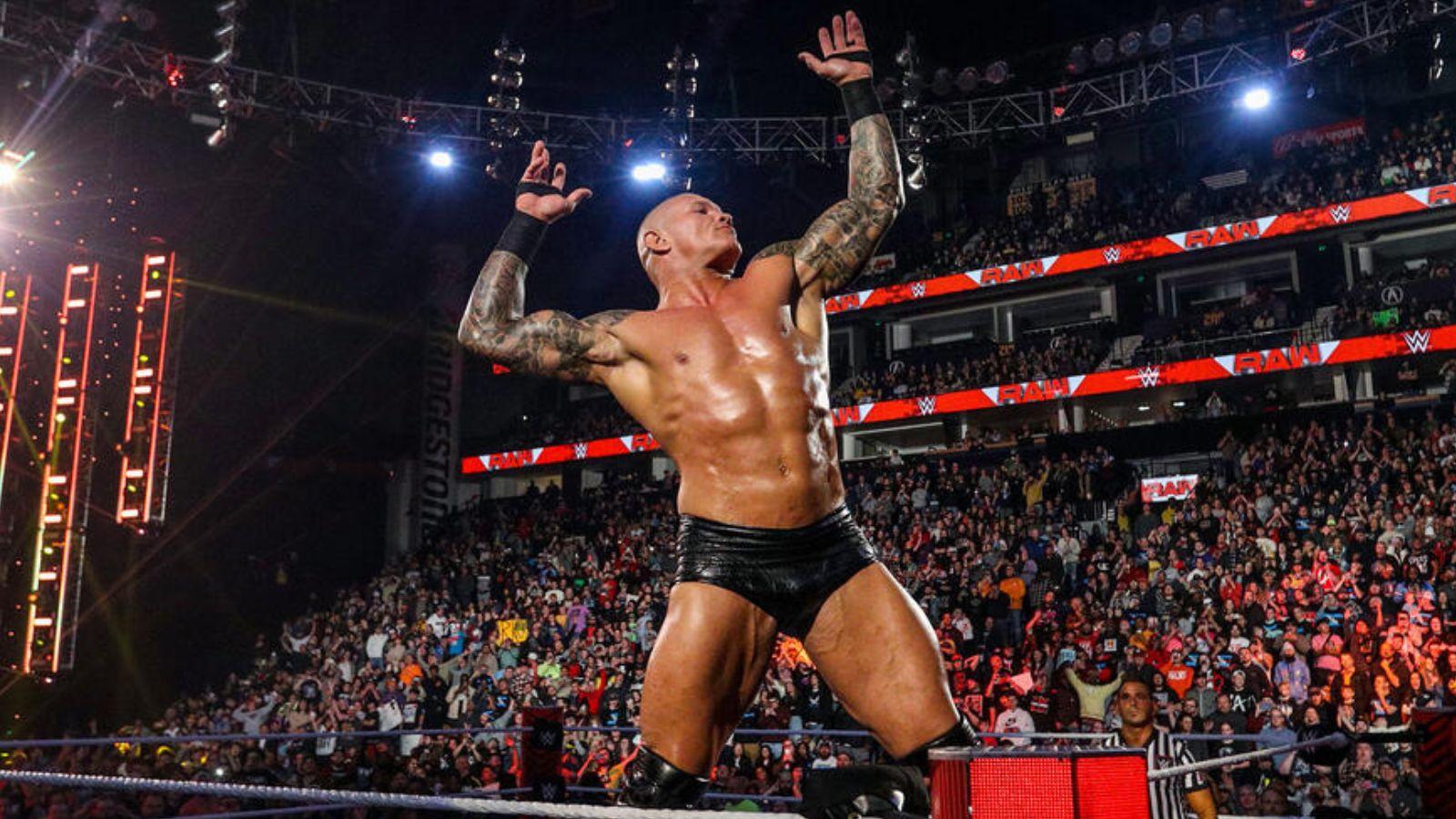 Randy Orton doing his signature pose as a member of the WWE.