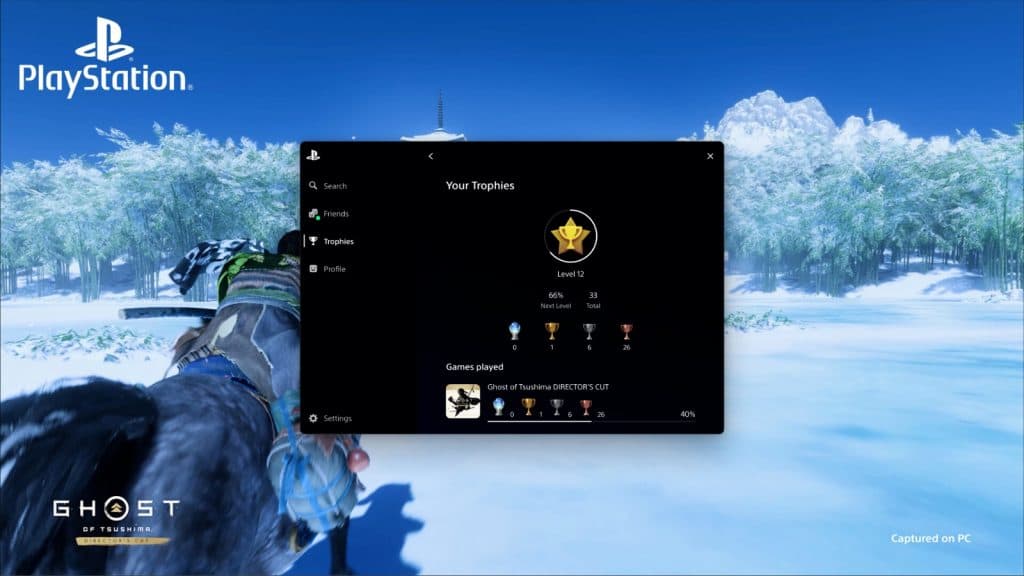 PlayStation Trophies overlay on Ghost of Tsushima PC