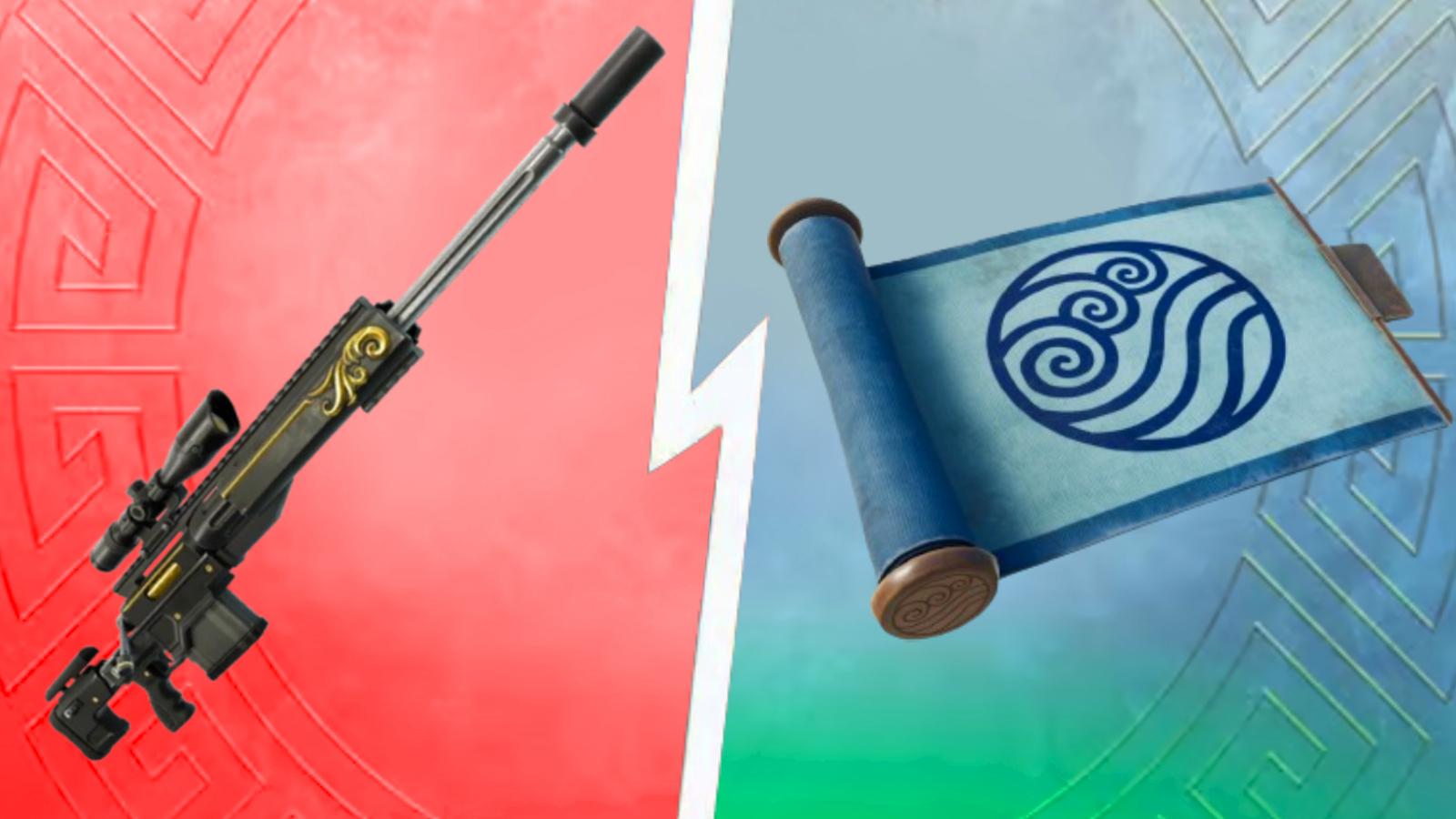 Fortnite Reaper Sniper and Avatar Waterbending mythic.