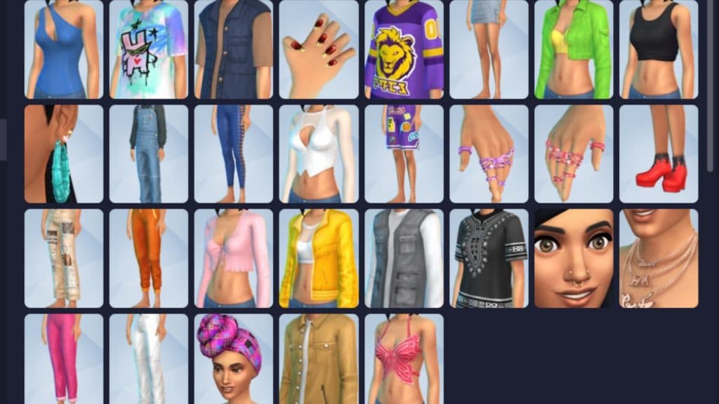 A screenshot featuring all the items in The Sims 4 Urban Homage Kit.