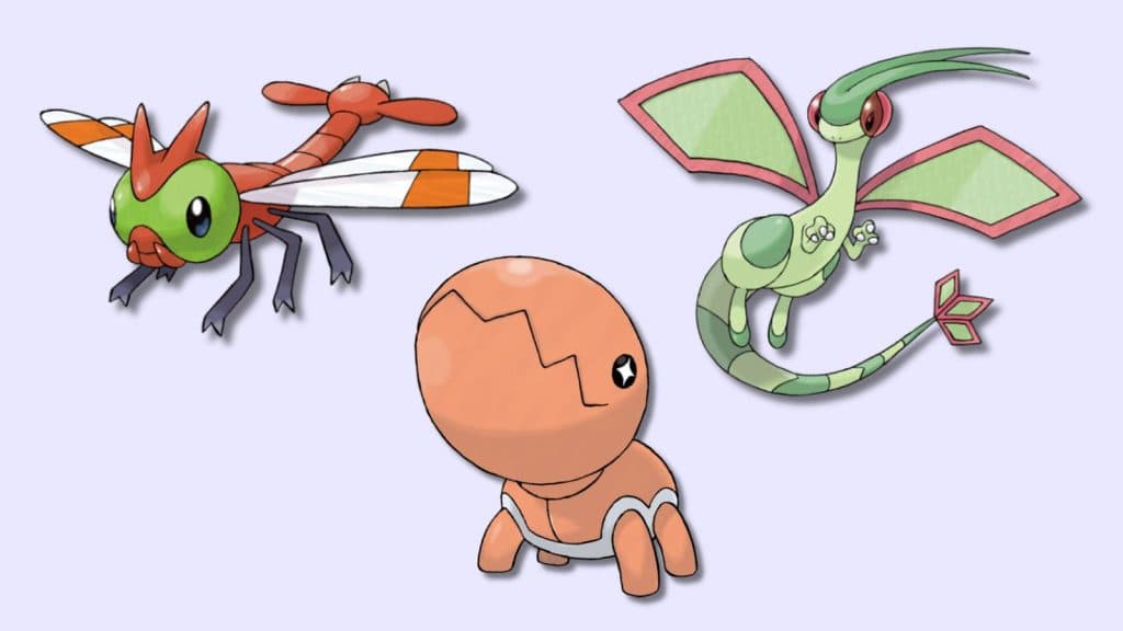 Yanma, Trapinch, and Flygon Pokemon.