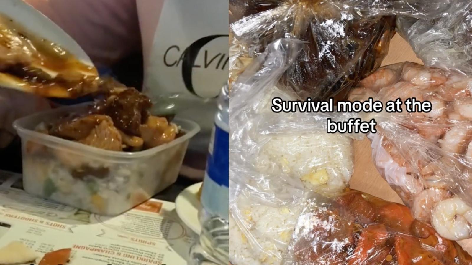 Man takes leftovers from buffet TikTok