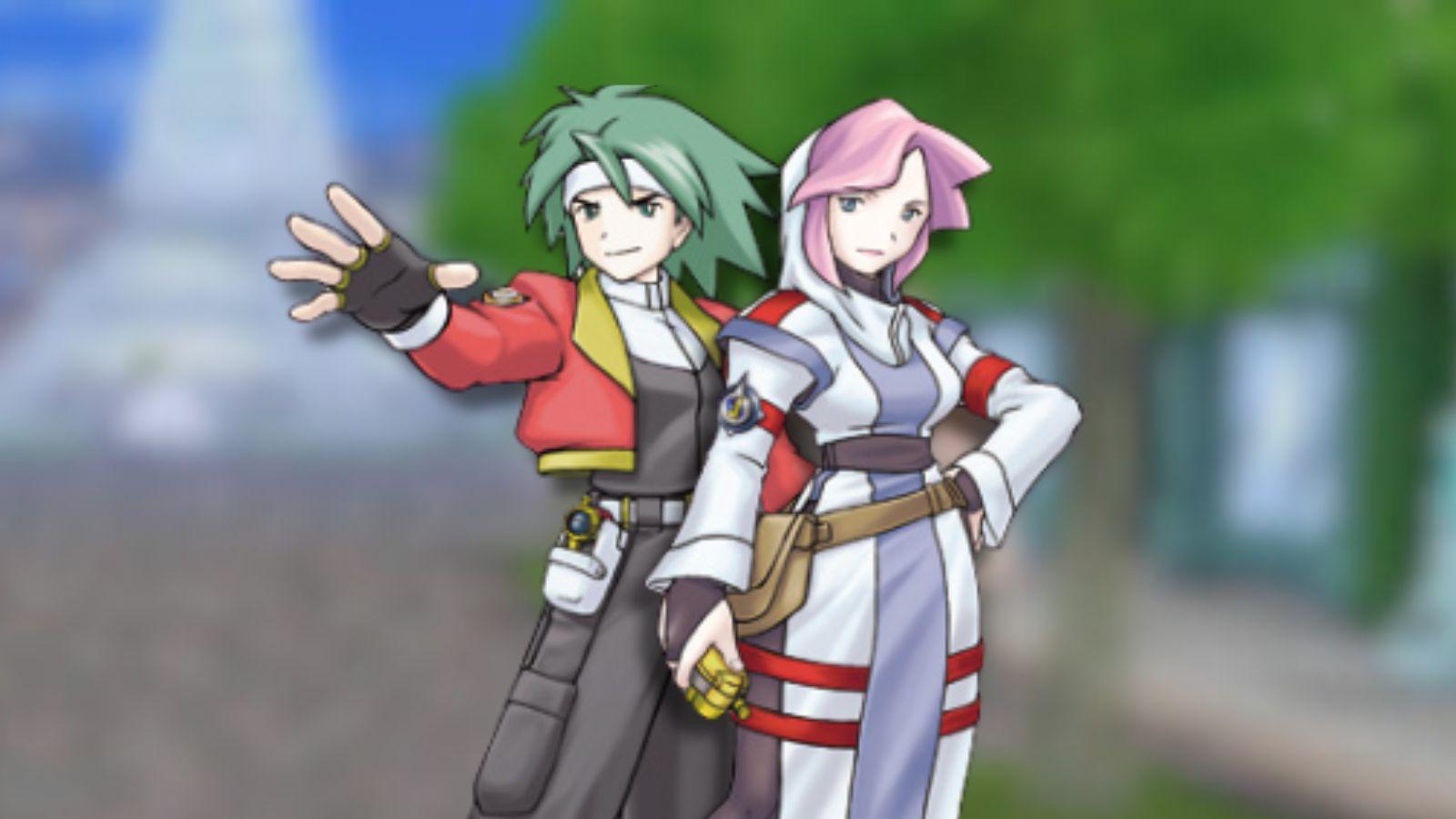 Characters from Pokemon Ranger with Pokemon X and Y background.