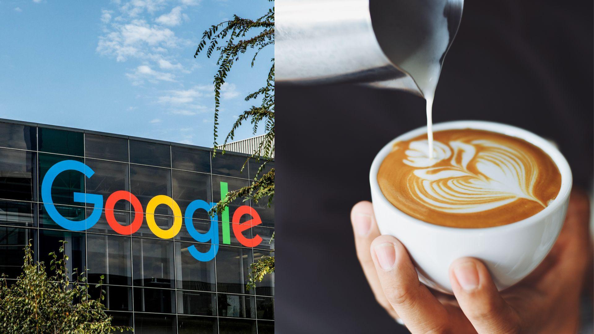 Google headquarters and a coffee being poured