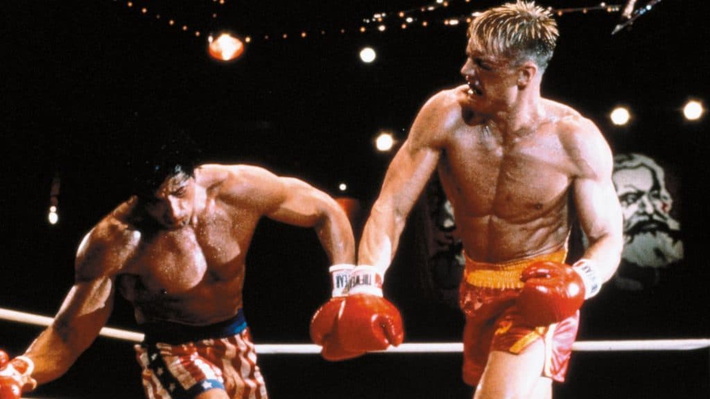 Sylvester Stallone and Dolph Lundgren in Rocky 4, one of the best sports movies of all time